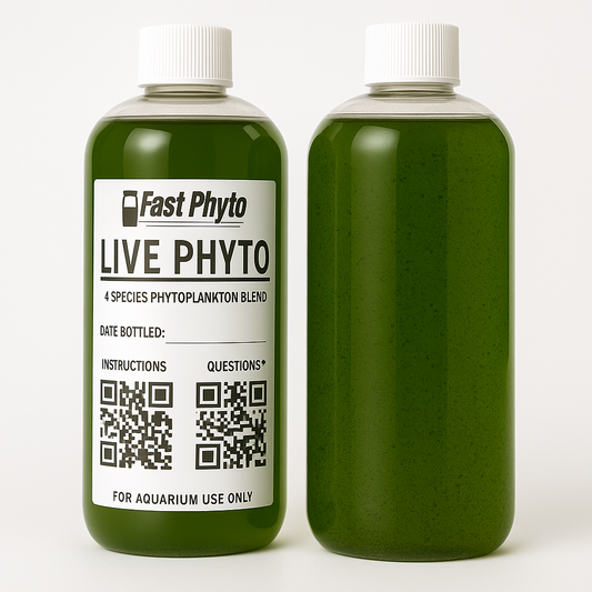 Two bottles of FastPhyto Live Phytoplankton blend. 