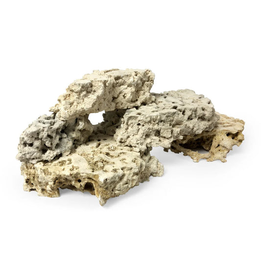 Decorative aquarium rock on a white background